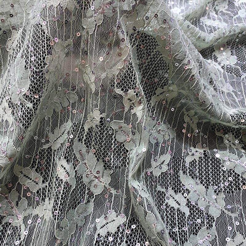 Leaf Sequin Iridescent Polyester Lace Fabric Wholesale Supplier 7